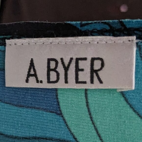 VTG 00s Y2K A. Byer Teal & Black Abstract Floral Paisley 3/4 Quarter Sleeve Top - Picture 8 of 8